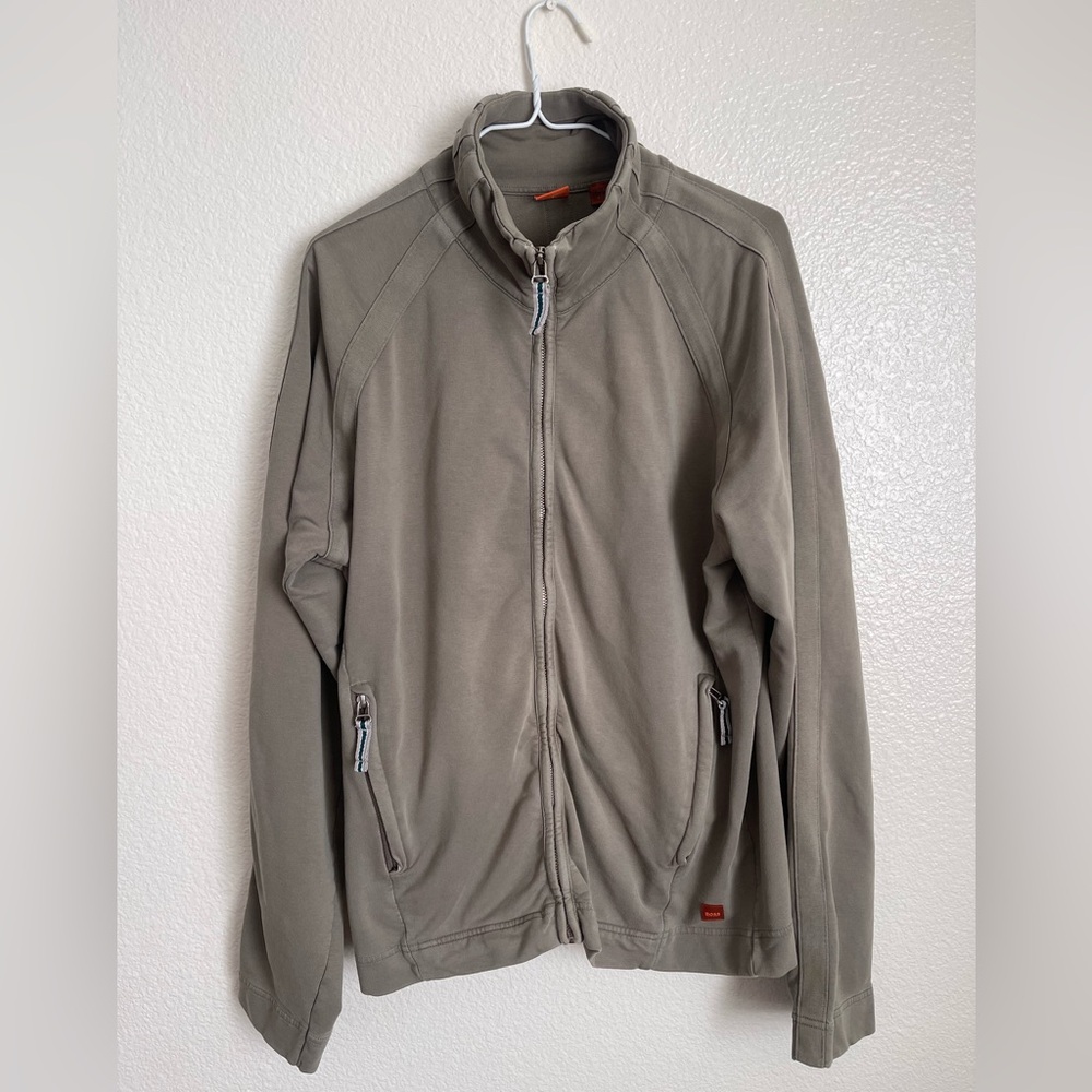 Hugo Boss zip Jacket Sweatshirt pockets pullover mud green olive soft shell